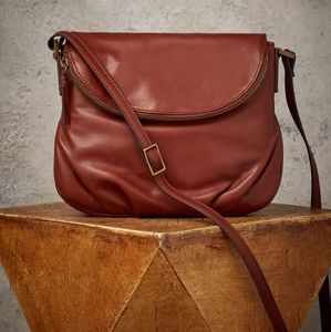 Natalie Zip Flap Mini Leather Crossbody in Brandy